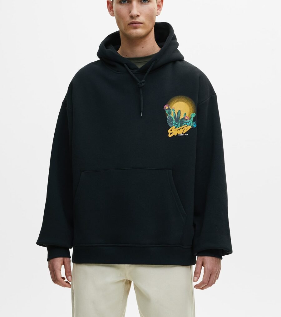 Black Hoodie With Contrast Graphic